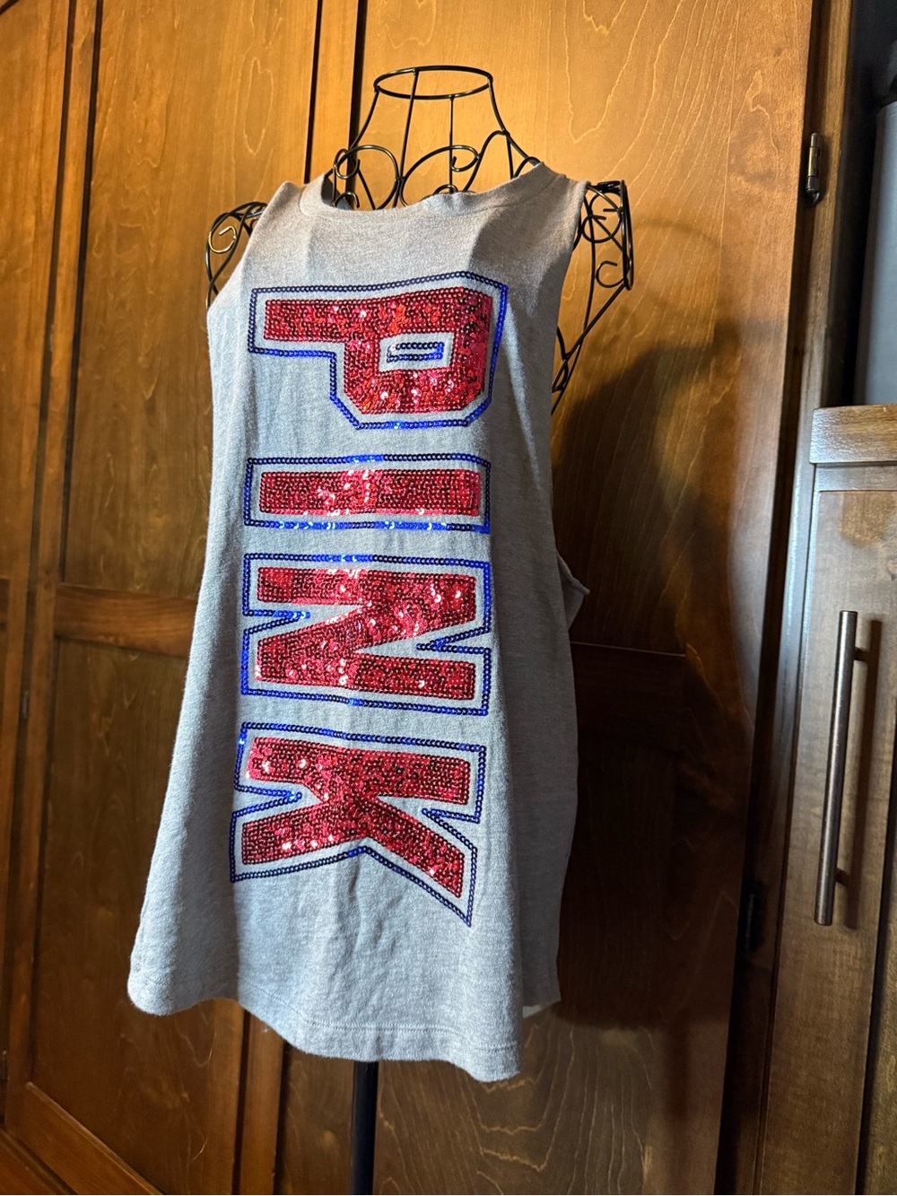 PINK Victoria's Secret Gray Tank with Red Sequin Logo